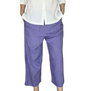 Lino By Chico's Dark Lavender Linen Cropped Pants Size L Lightweight Ankle Pants